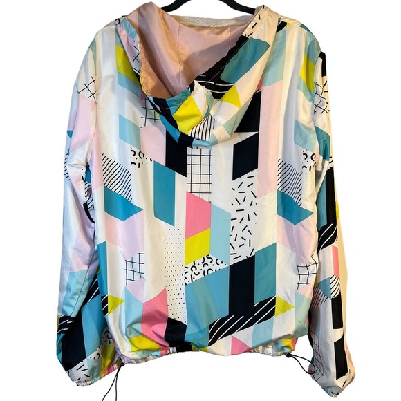 Blackjack 1999 Windbreaker Retro 90's Pattern Jacket Half Zip Hooded Women's L - Picture 2 of 8